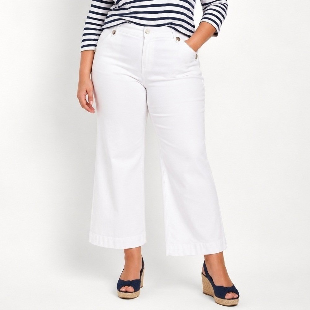 Tribal Brooke Hugging Marine Palazzo Jeans White High Rise Wide Leg 18W NWT